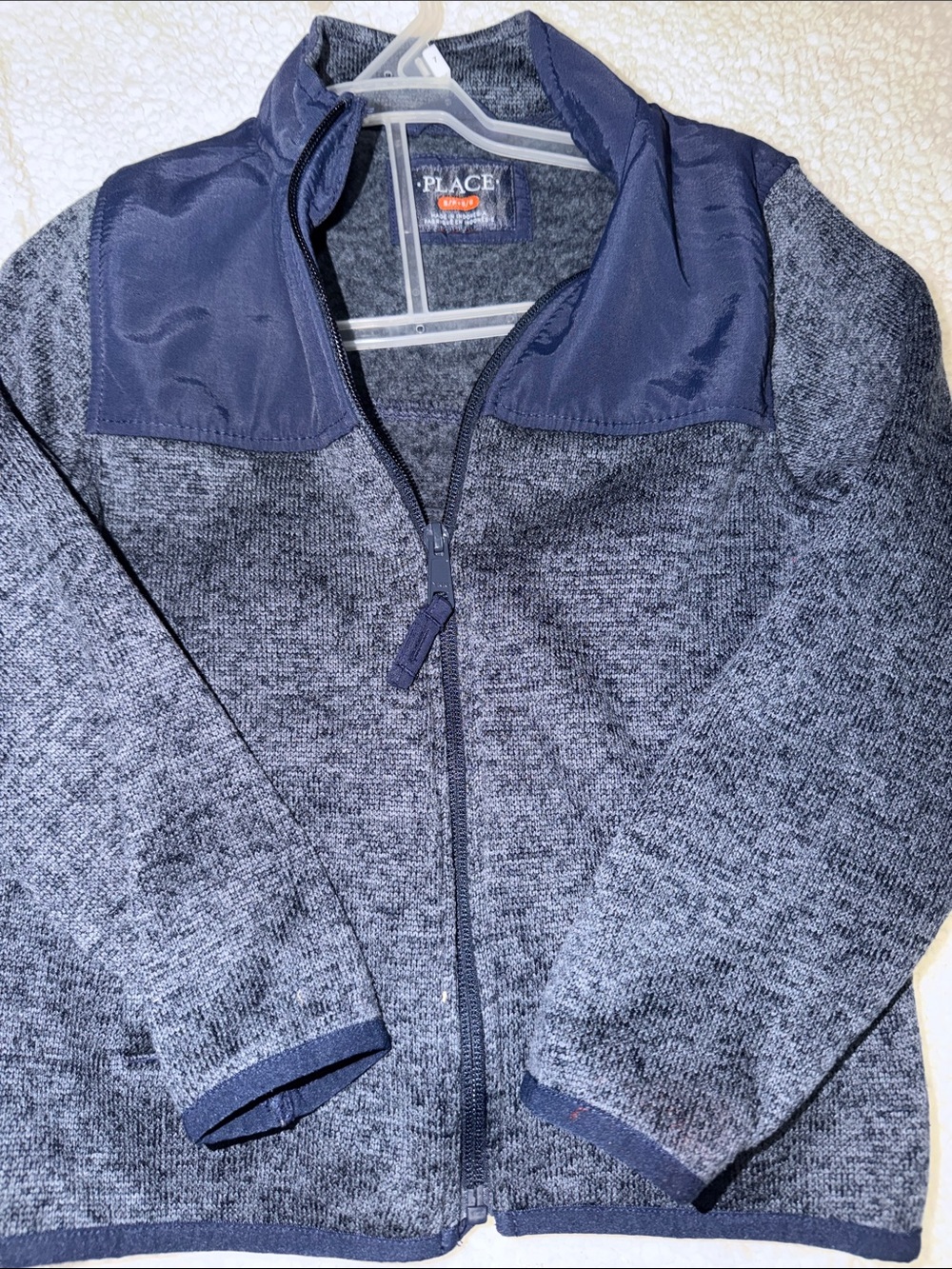The Children's Place Navy Gray Knit Full-Zip Jacket